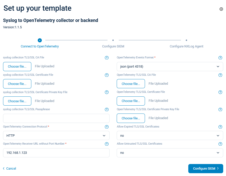 Syslog to OpenTelemetry template
