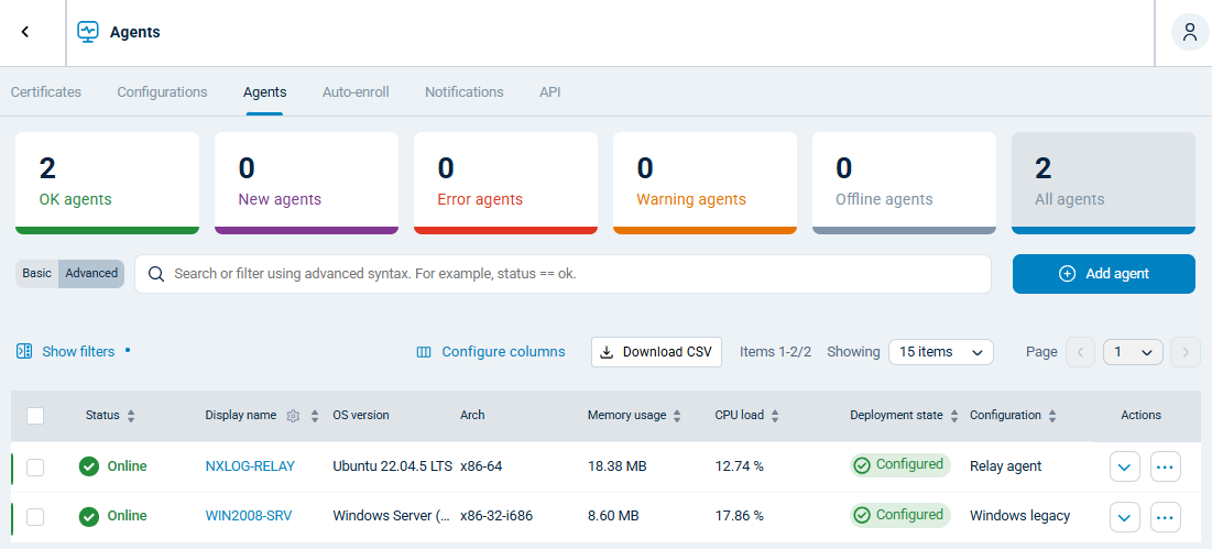 NXLog Agent instances in NXLog Platform