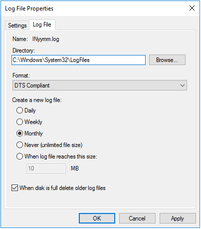 Microsoft NPS log file configuration