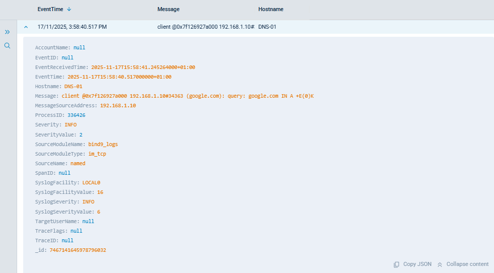 BIND9 syslog record in NXLog Platform