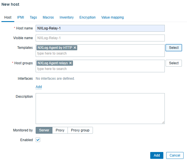 Adding a new hos in Zabbix