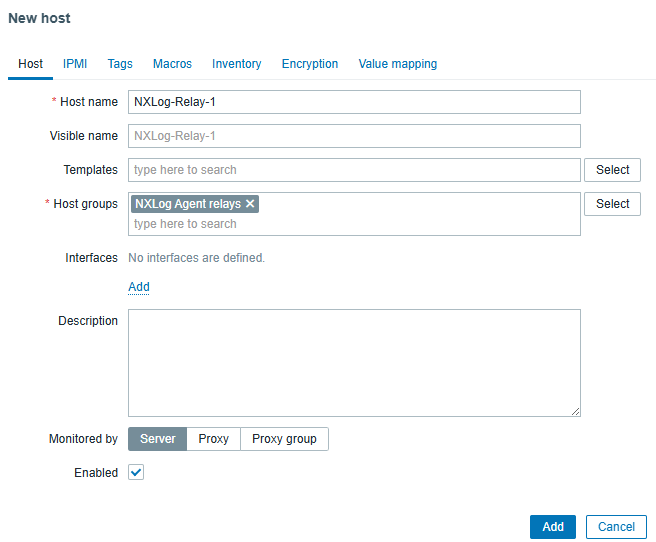 Adding a new host in Zabbix