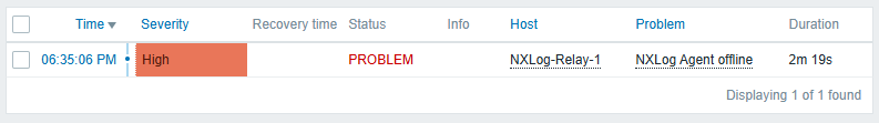 Problem monitorng in Zabbix