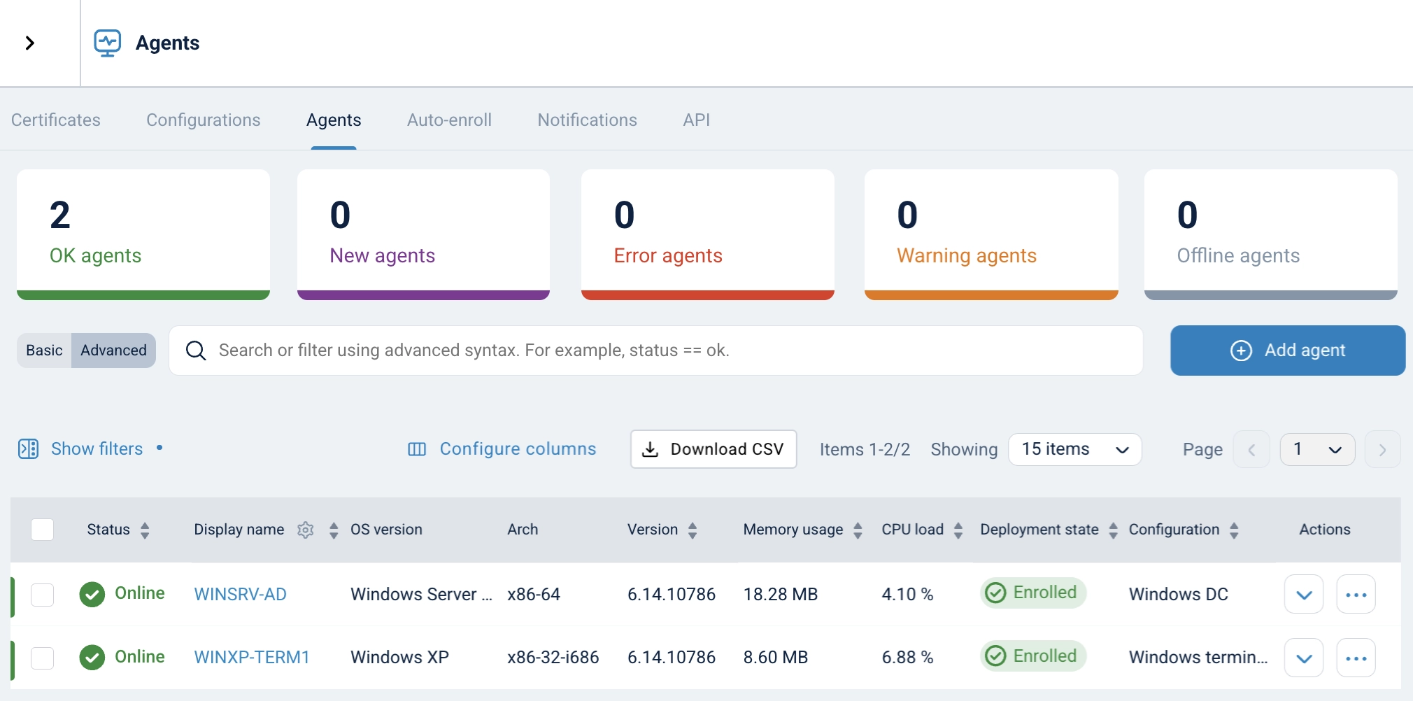 Windows Server 2022 and Windows XP agents reporting to NXLog Platform