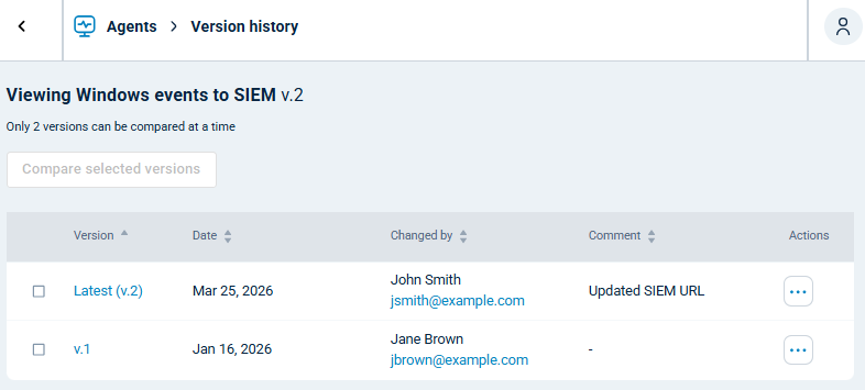 Configuration version history