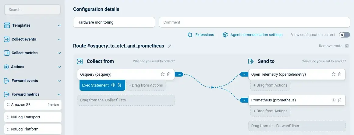 Routing osquery hardware metrics to an OpenTelemetry sink and a Prometheus instance