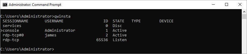 Windows qwinsta command output