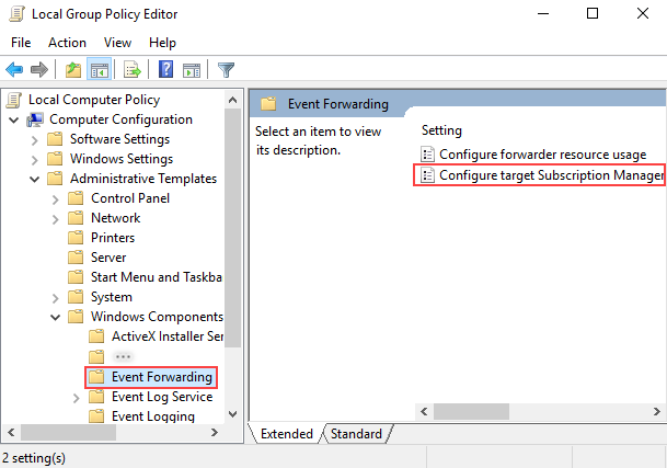 Configuring Windows Event Forwarding policy
